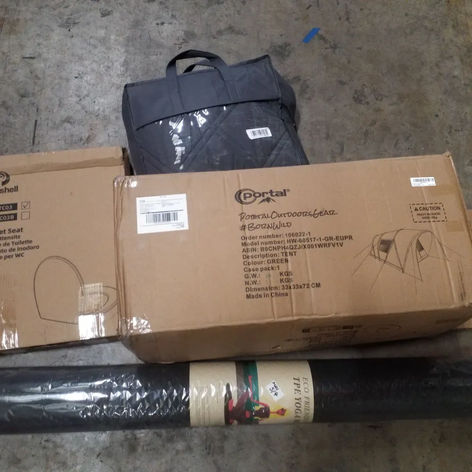 PALLET CONTAINING ASSORTED PRODUCTS INCLUDING WEIGHTED BLANKET, TENT, YOGA MAT, TOILET SEATS & ACTIVITY GYM MAT