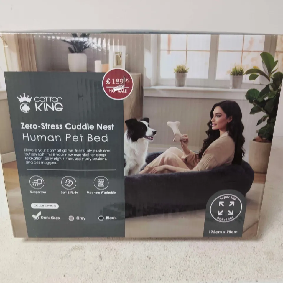 COTTON KING ZERO-STRESS CUDDLE NEST HUMAN PET BED – BOXED (176CM X 96CM)