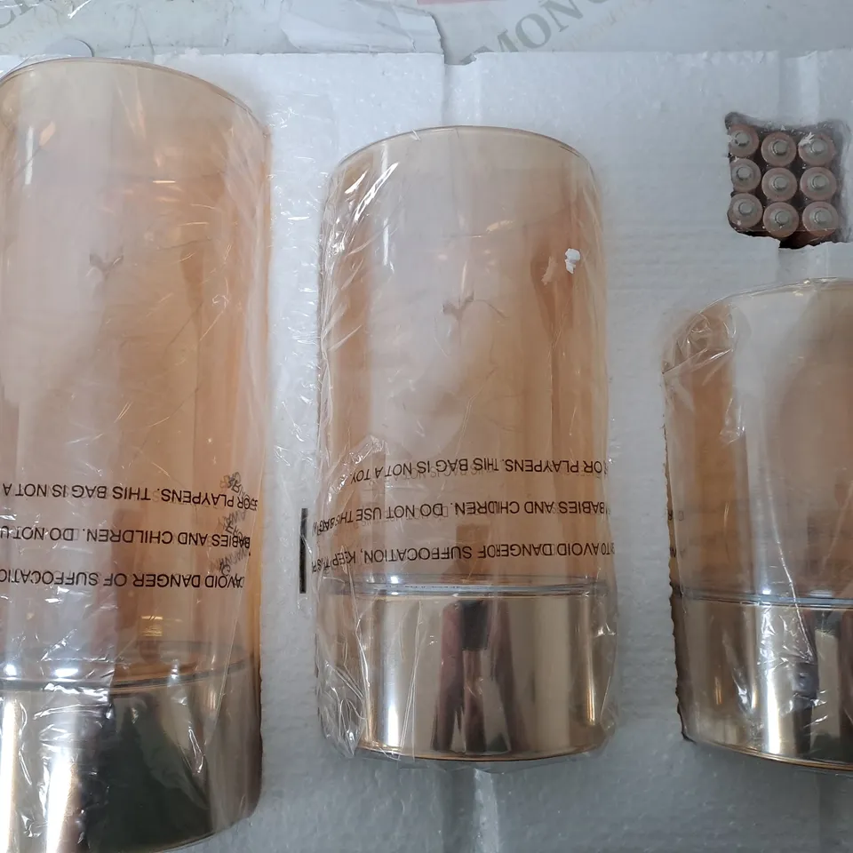 BUNDLE BERRY SET OF 3 WIRE LIGHT GLASS CYLINDER LANTERNS 