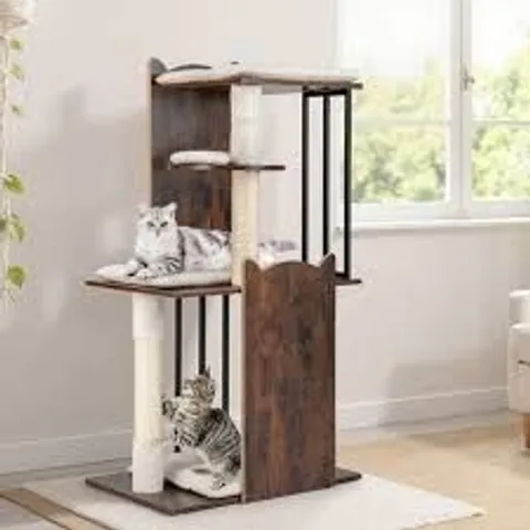 COSTWAY CAT TREE WITH SCRATCHING POSTS & 4 PLATFORMS & BALLS & REMOVABLE CUSHIONS, 112 CM