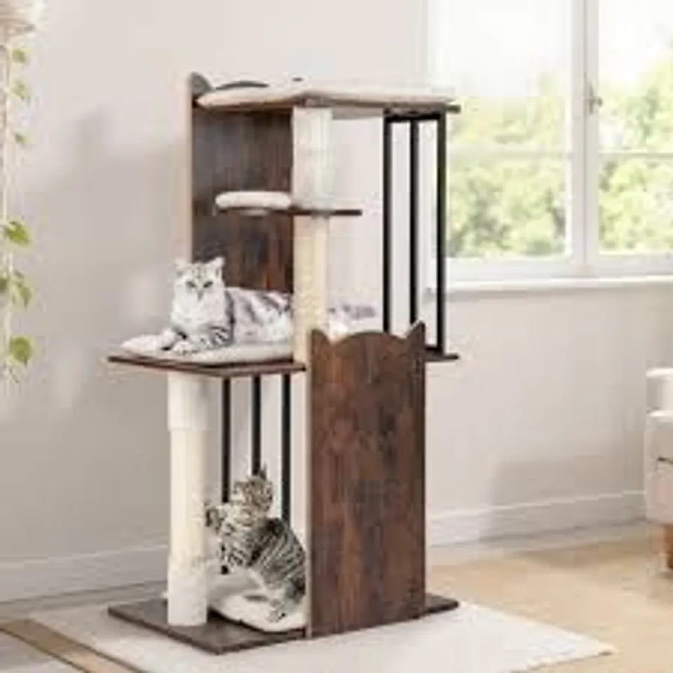 COSTWAY CAT TREE WITH SCRATCHING POSTS & 4 PLATFORMS & BALLS & REMOVABLE CUSHIONS, 112 CM