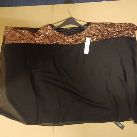 ROMAN SEQUIN CONTRAST TOP, BLACK/BRONZE - SIZE 16