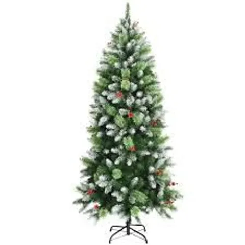 BOXED COSTWAY SNOW EFFECT ARTIFICIAL CHRISTMAS TREE WITH RED BERRIES 6FT