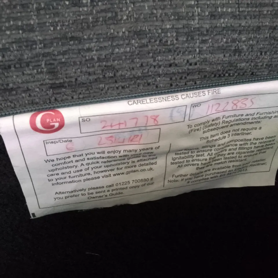 QUALITY DESIGNER G-PLAN STRATFORD 3 SEATER MANUAL RECLINER DBL SOFA - LOOM SLATE FABRIC 