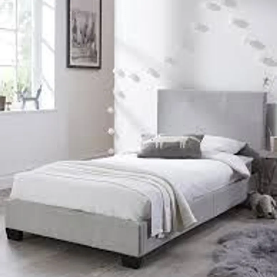 BOXED RILEY FABRIC SINGLE BED FRAME - GREY (1 BOX) 