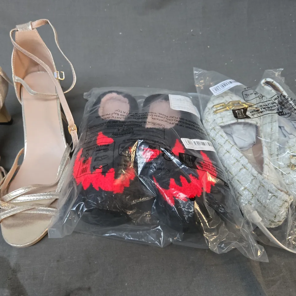 BOX OF APPROXIMATELY 15 ASSORTED PAIRS OF SHOES AND FOOTWEAR ITEMS IN VARIOUS COLOURS, STYLES, AND SIZES - COLLECTION ONLY