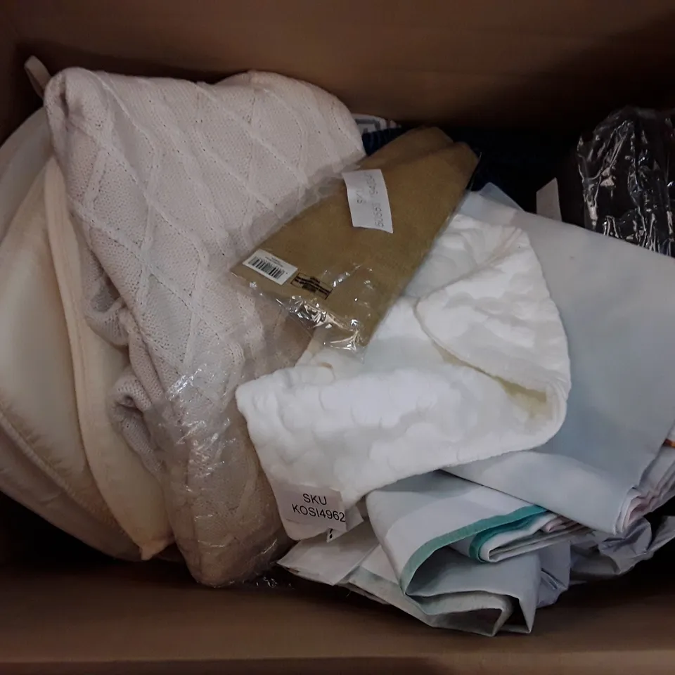 BOX TO CONTAIN AN ASSORTMENT OF CURTAINS, CUSHION COVERS AND THROWS ECT 