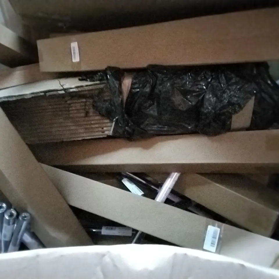 PALLET OF HOUSEHOLD ITEMS TO INCLUDE SAW BLADE, BOW AND ARROW, WALL PAPER AND WINDOW FILM ECT