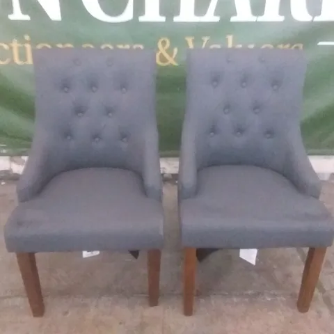SET OF 2 DESIGNER DUKE SLATE FABRIC BUTTON BACK DINING CHAIR (DARK LEG)