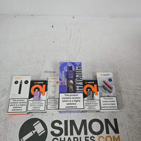 APPROXIMATELY 15 ASSORTED ASPIRE E-CIG PRODUCTS AND ACCESSORIES IN VARIOUS COLOURS AND FLAVOURS