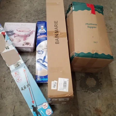 PALLET CONTAINING ASSORTED PRODUCTS INCLUDING MATTRESS TOPPER, BAIN MARIE, MICROFIBRE MOP, KNITTING MACHINE & EXTENDABLE WATER BRUSH 4.6M