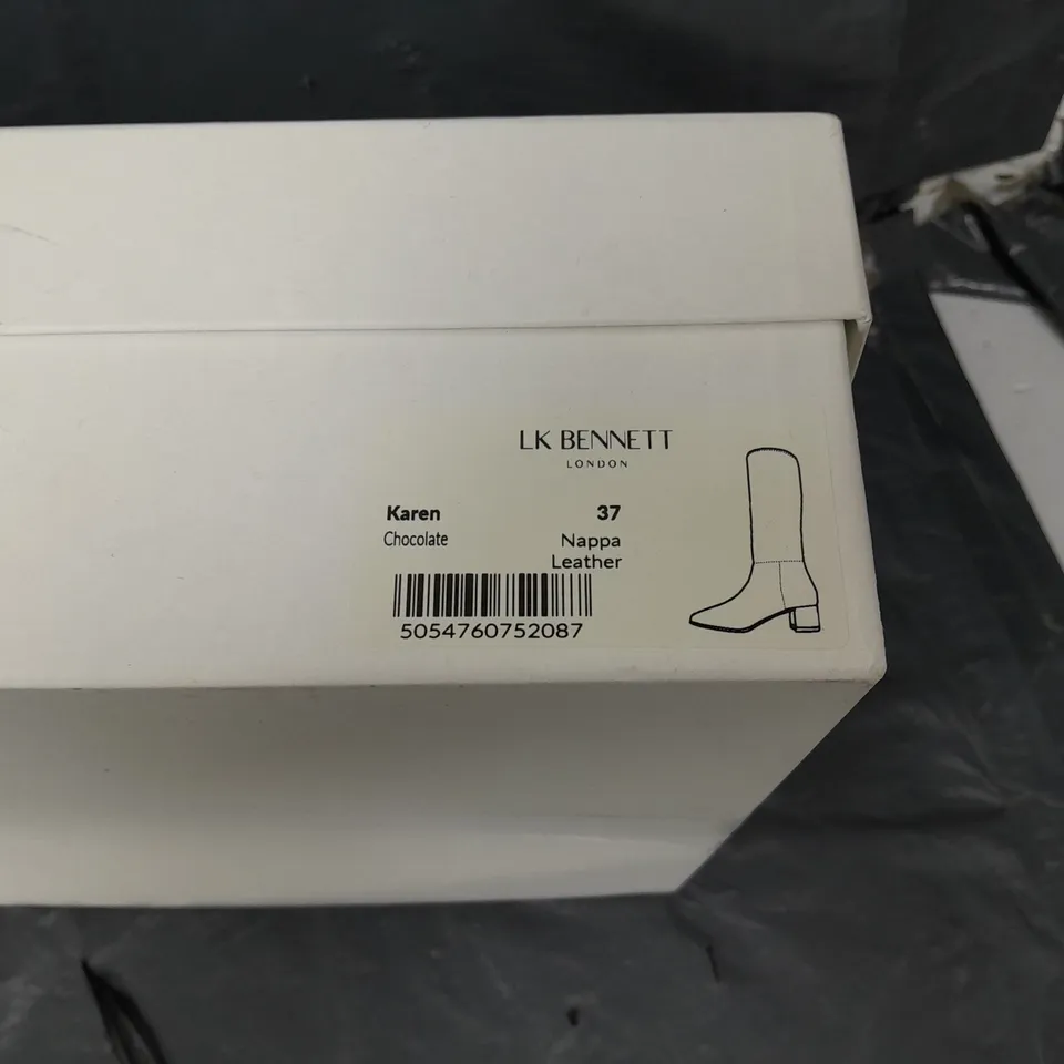 BOXED PAIR OF LK BENNETT LONDON KAREN BOOTS CHOCOLATE - SIZE 37 