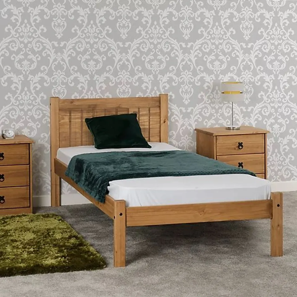 BOXED MAYA SINGLE 3FT SOLID DISTRESSED WAX PINE WOOD BED FRAME (2 BOXES)