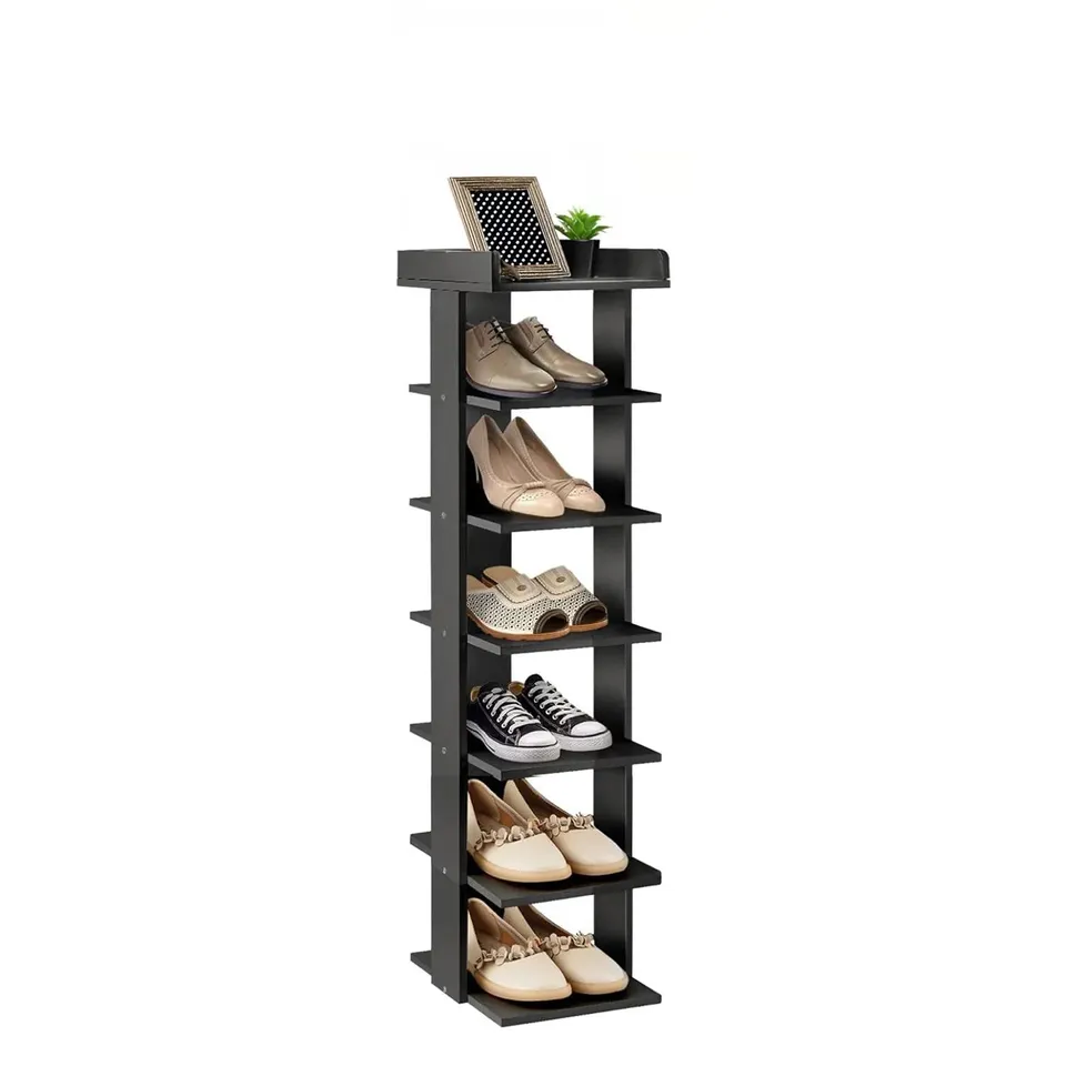 BOXED NEO BLACK 7 TIER WOODEN SHOE RACK SLIM
