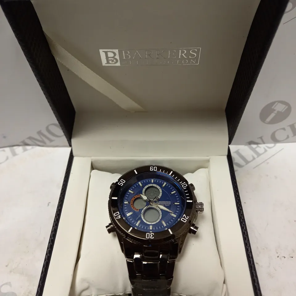 BOXED BARKERS OF KENSINGTON PREMIER SPORT BLUE DIAL WATCH 