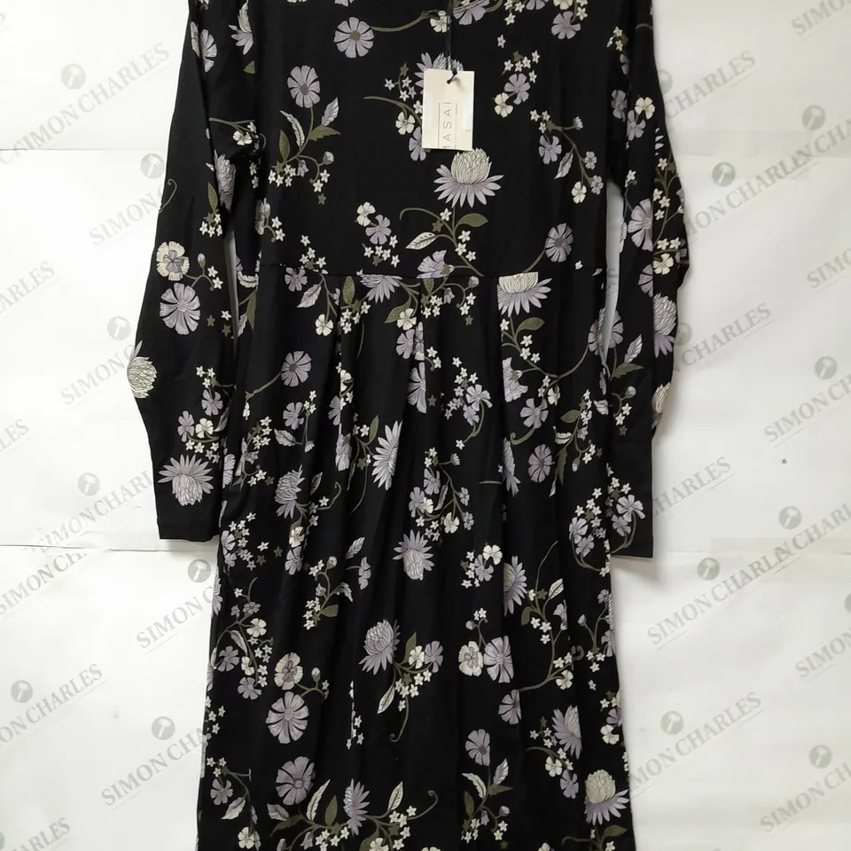 MASAI LADIES LONG SLEEVED JERSEY DRESS BLACK FLORAL PRINT SIZE L