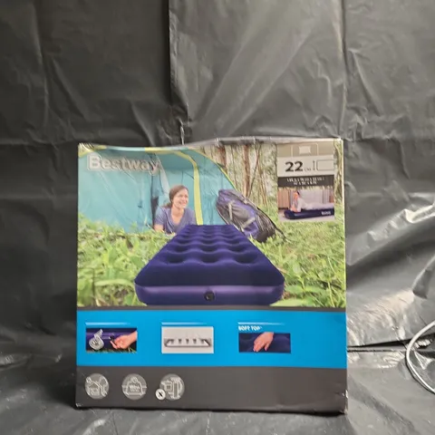 BESTWAY SOFT TOP AIR MATTRESS – 22 CM THICK, BLUE (BOXED)