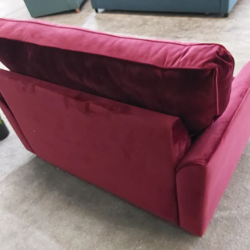 THE EDINGTON LOVE SEAT SOFA BED UPHOLSTERED IN BORDEAUX FABRIC