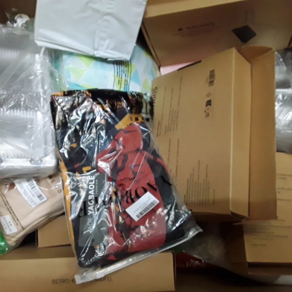 PALLET TO CONTAIN AN ASSORTMENT OF HOUSEHOLD ITEMS TO INCLUDE XBOX ONE GAMES, LUMBAR SUPPORTS, CYCLE BAGS AND CLOTHING ECT