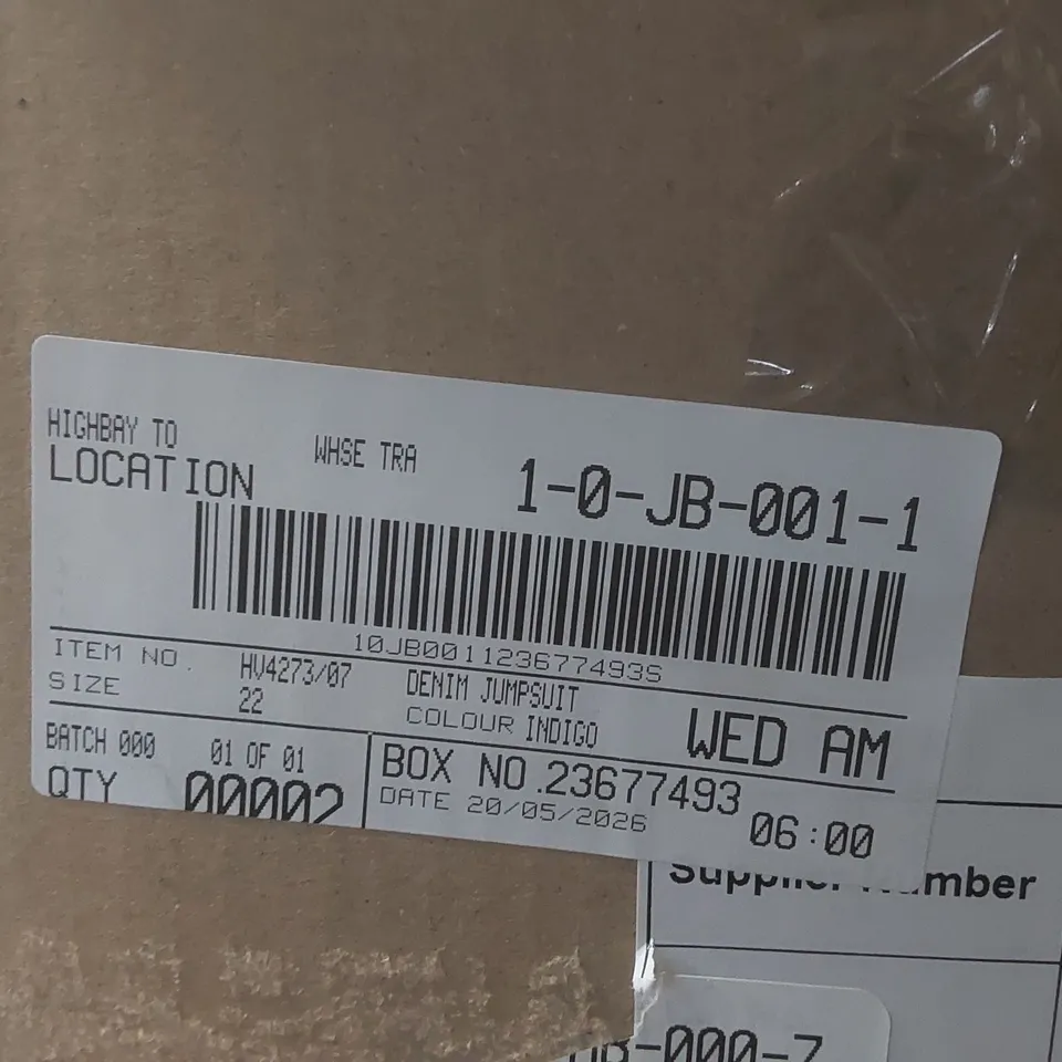 BOX CONTAINING APPROXIMATELY 2x BRAND NEW JD WILLIAMS INDIGO DENIM JUMPSUITS - SIZE 22