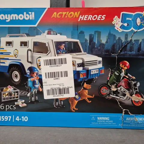 BOXED PLAYMOBIL 71597 ACTION HEROES: MONEY TRANSPORT VEHICLE WITH MOTORCYCLE