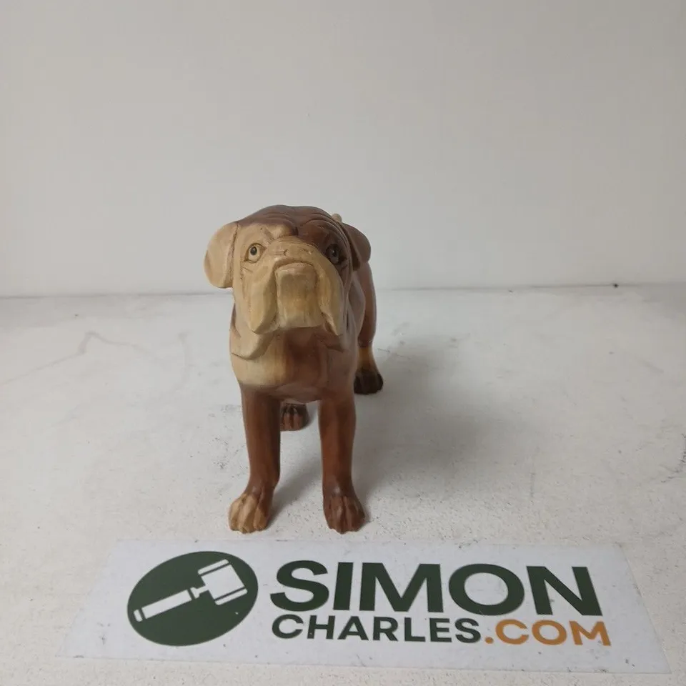 WOODEN BULLDOG FIGURINE
