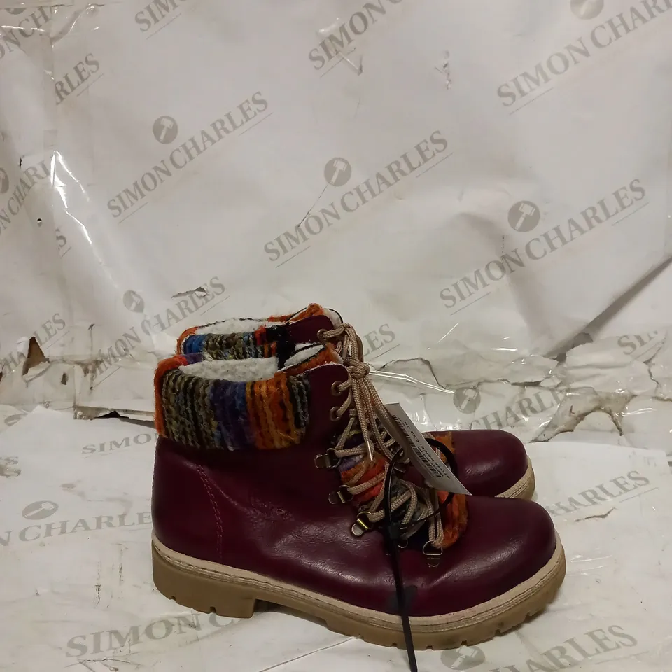 RIEKER LACE UP CUFF BOOTS WINE - UK SIZE 5