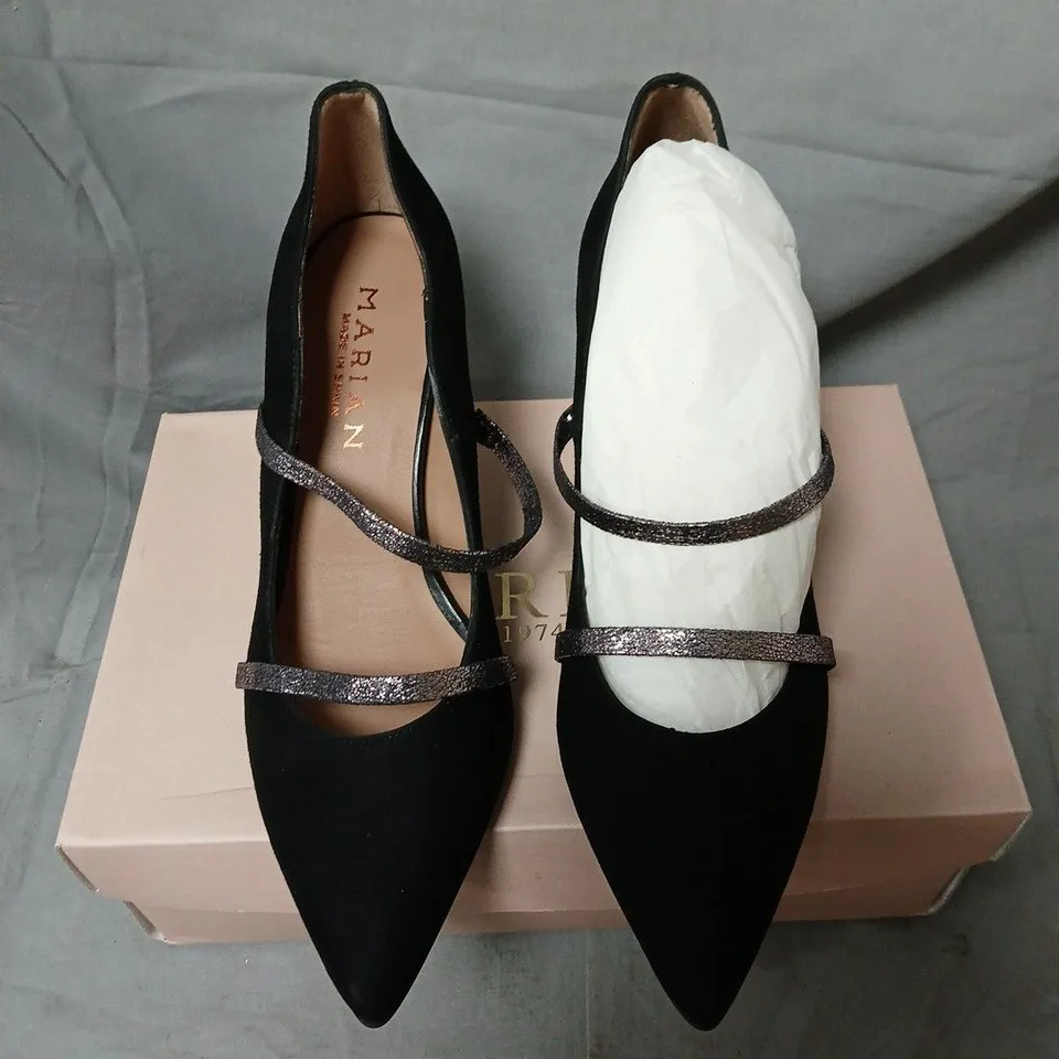 MARIAN 2705 ANTE NEGRO BLACK SUEDE PUMPS WITH GLITTER STRAPS – UK 7 (EU 40)