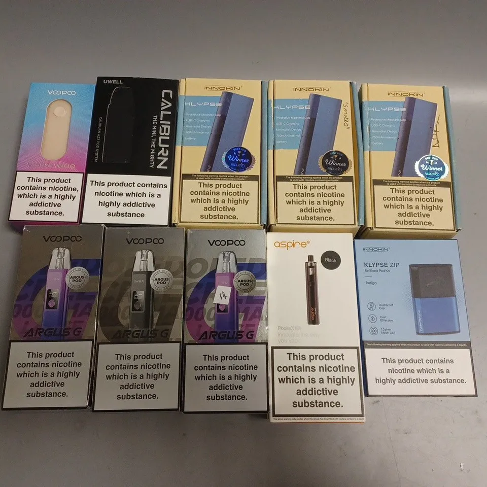 APPROXIMATELY 10 ASSORTED E-CIGARETTE PRODUCTS TO INCLUDE INNOKIN, VOOPOO, ASPIRE ETC 