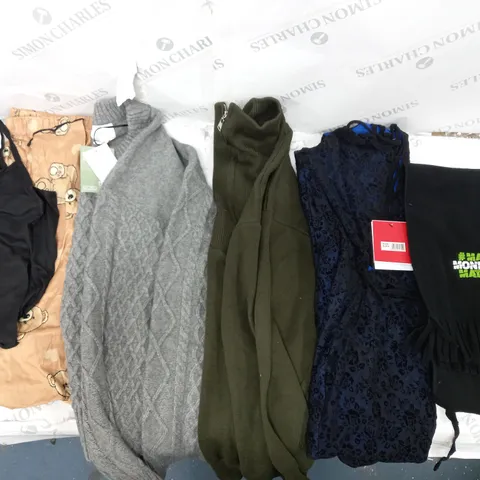 BOX TO INCLUDE 50 ASSORTED CLOTHING ITEMS TOO INCLUDE TOPS , TROUSERS AND DRESSES , ETC