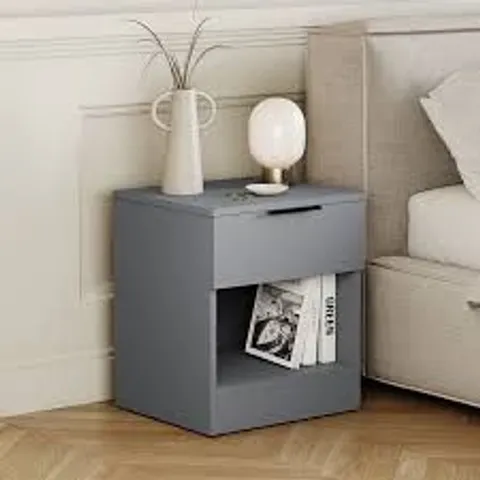 BOXED TREGA 1 DRAWER BEDSIDE CHEST - GREY (1 BOX)