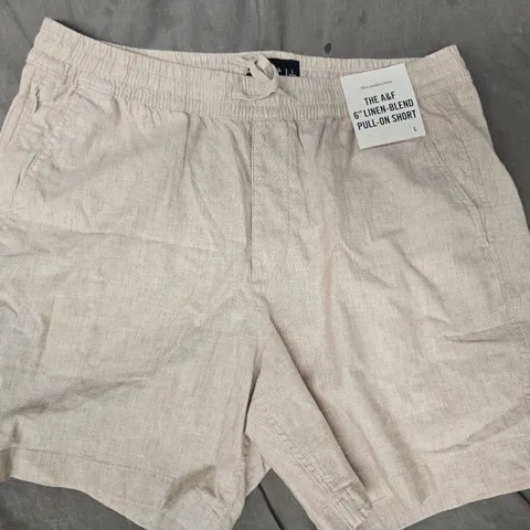ABERCROMBIE & FITCH 6" LINEN-BLEND PULL-ON SHORTS IN BEIGE SIZE LARGE