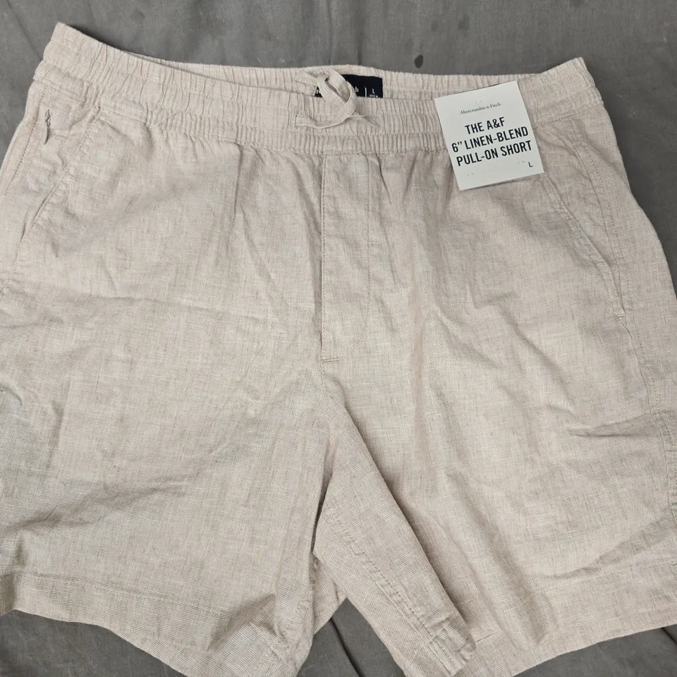 ABERCROMBIE & FITCH 6" LINEN-BLEND PULL-ON SHORTS IN BEIGE SIZE LARGE