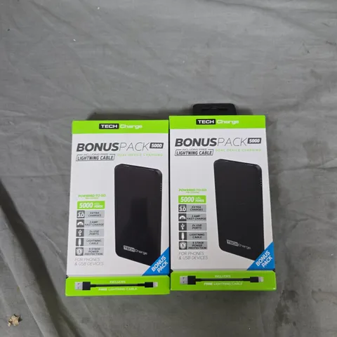 TECHCHARGE BONUS PACK 5000MAH POWER BANK TWIN PACK WITH LIGHTNING CABLE