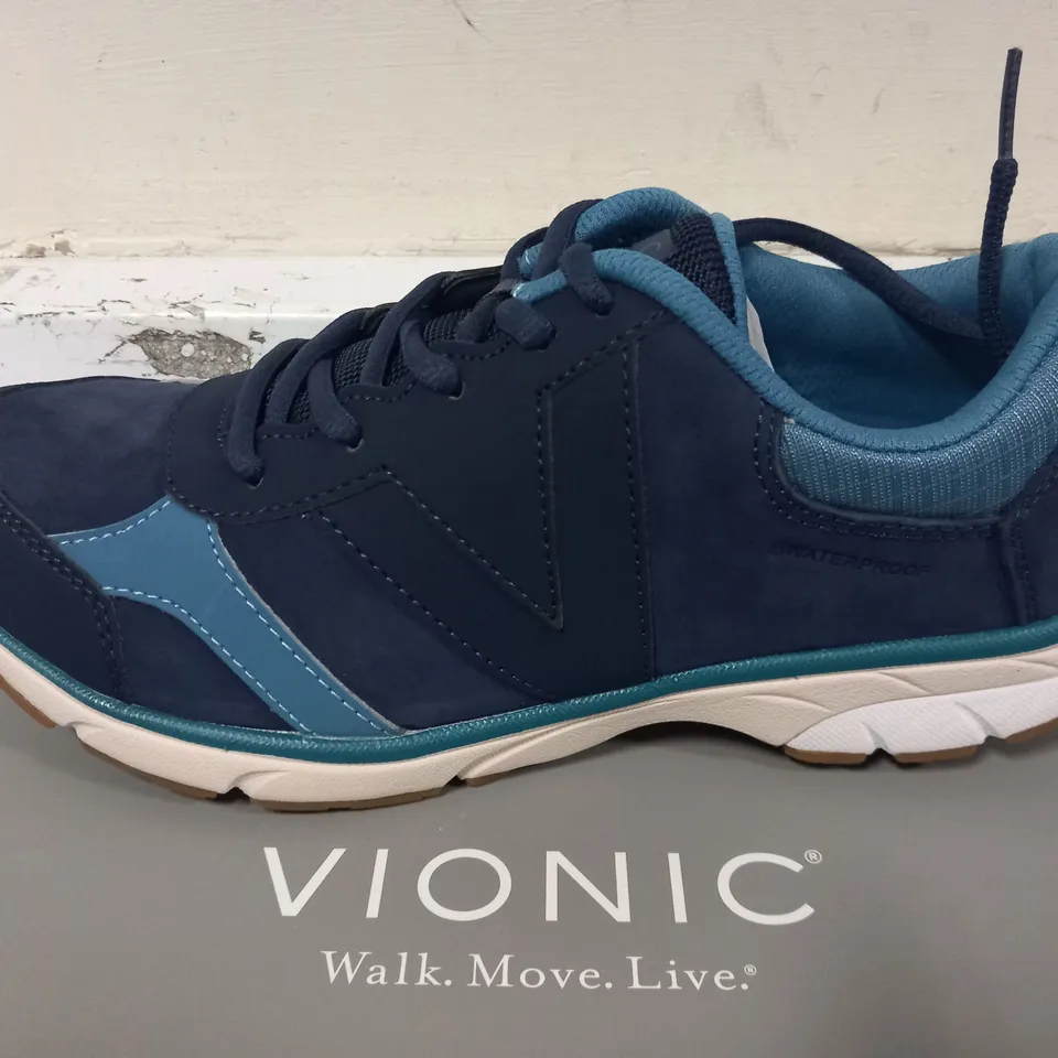 BOXED PAIR OF VIONIC NAVY TRAINERS - SIZE 6