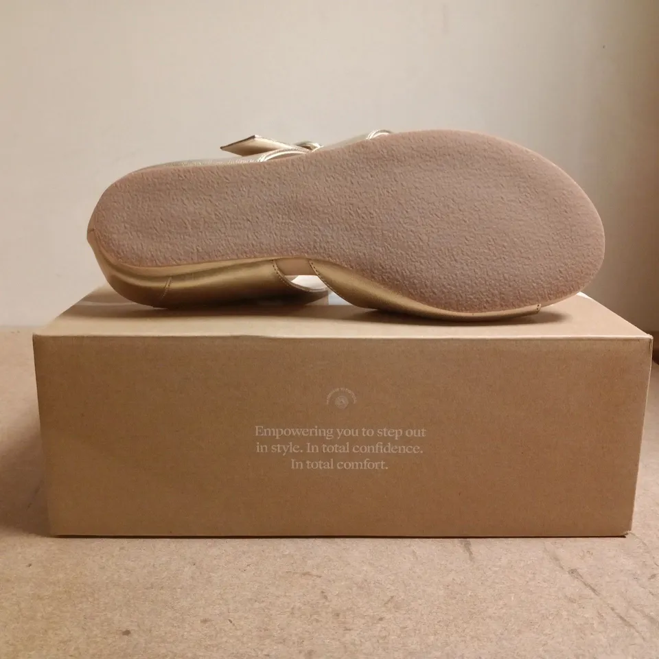 BOXED PAIR OF CALLA TOE-POST SANDALS IN METALLIC GOLD SIZE EU 41