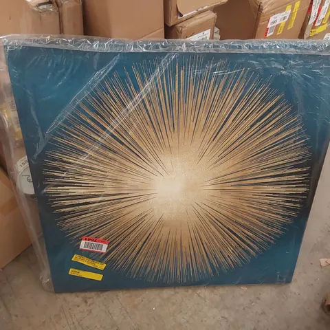 BAGGED SUNBURST GOLD ON TEAL WRAPPED CANVAS ART PRINTS