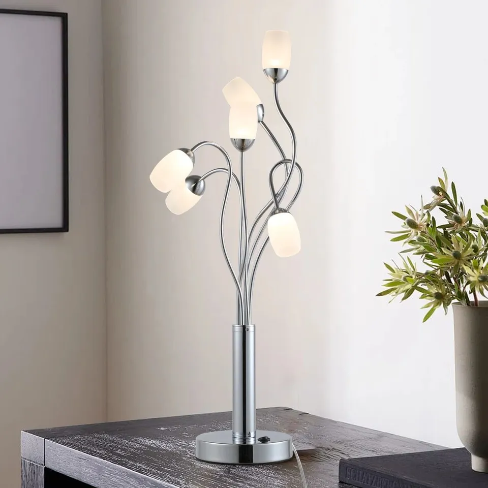 BOXED 6 LIGHT 56CM CHROME NOVELTY TABLE LAMP