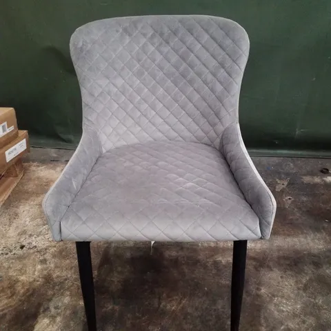 GREY VELVET DINING CHAIR WITH BLACK METAL LEGS