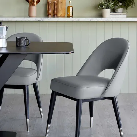 BOXED PAIR OF CLOVER MID GREY FAUX LEATHER DINING CHAIRS