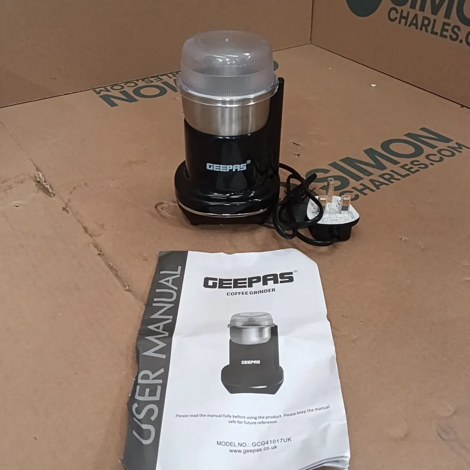 BOXED GEEPAS COFFEE GRINDER - BLACK/SILVER (1 BOX)
