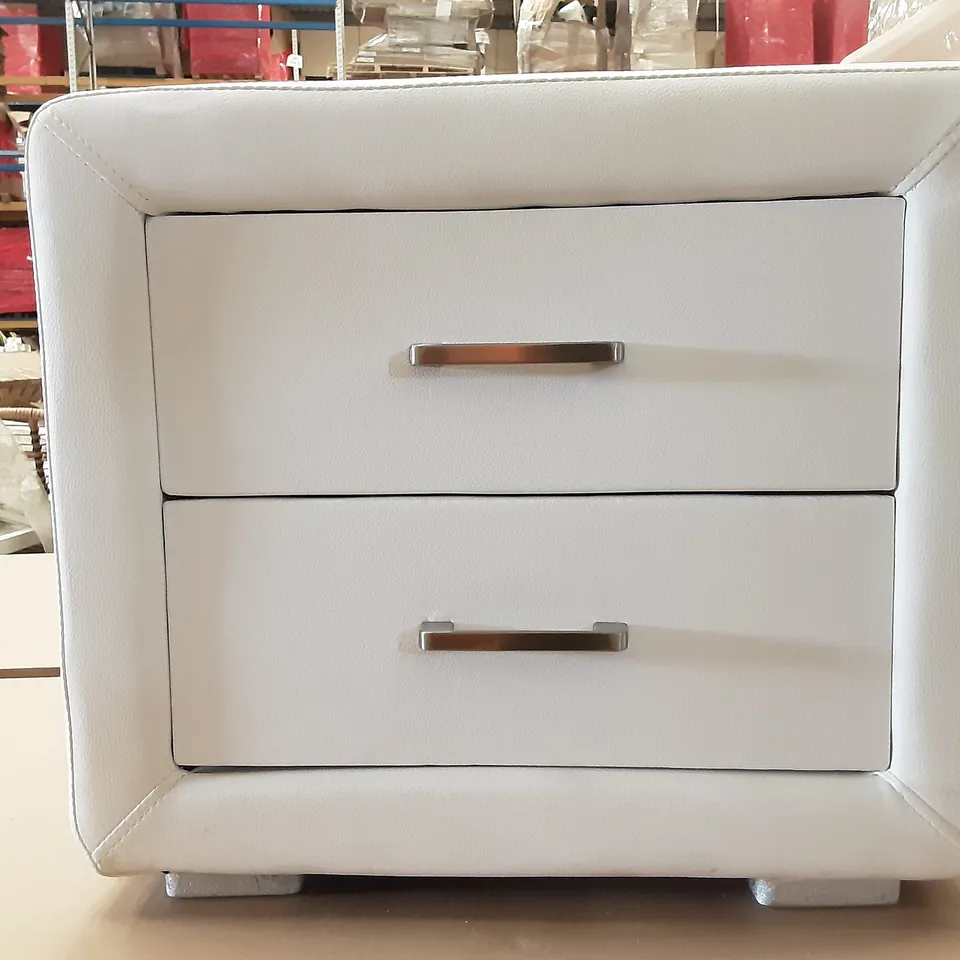 BOXED DESIGNER LEATHER NIGHT STAND WITH SILVER HARDWARE - WHITE 