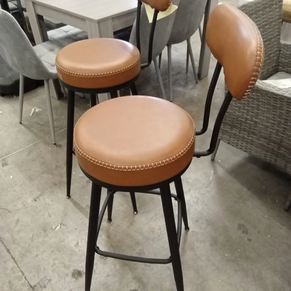 SET OF 2 EKHO COLLECTION 360° SWIVEL BAR STOOLS, SYNTHETIC LEATHER WITH STITCHING, MID-CENTURY MODERN - 76cm