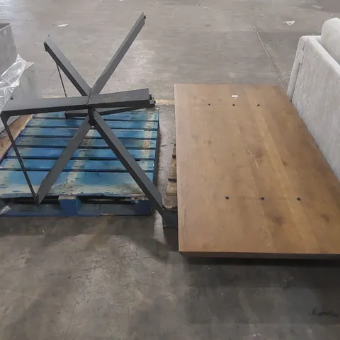 QUALITY DESIGNER SOLID WOOD TOP DINING TABLE - REQUIRES ASSEMBLY (2 ITEMS)