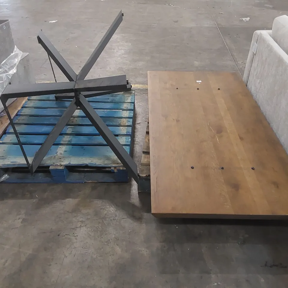 QUALITY DESIGNER SOLID WOOD TOP DINING TABLE - REQUIRES ASSEMBLY (2 ITEMS)