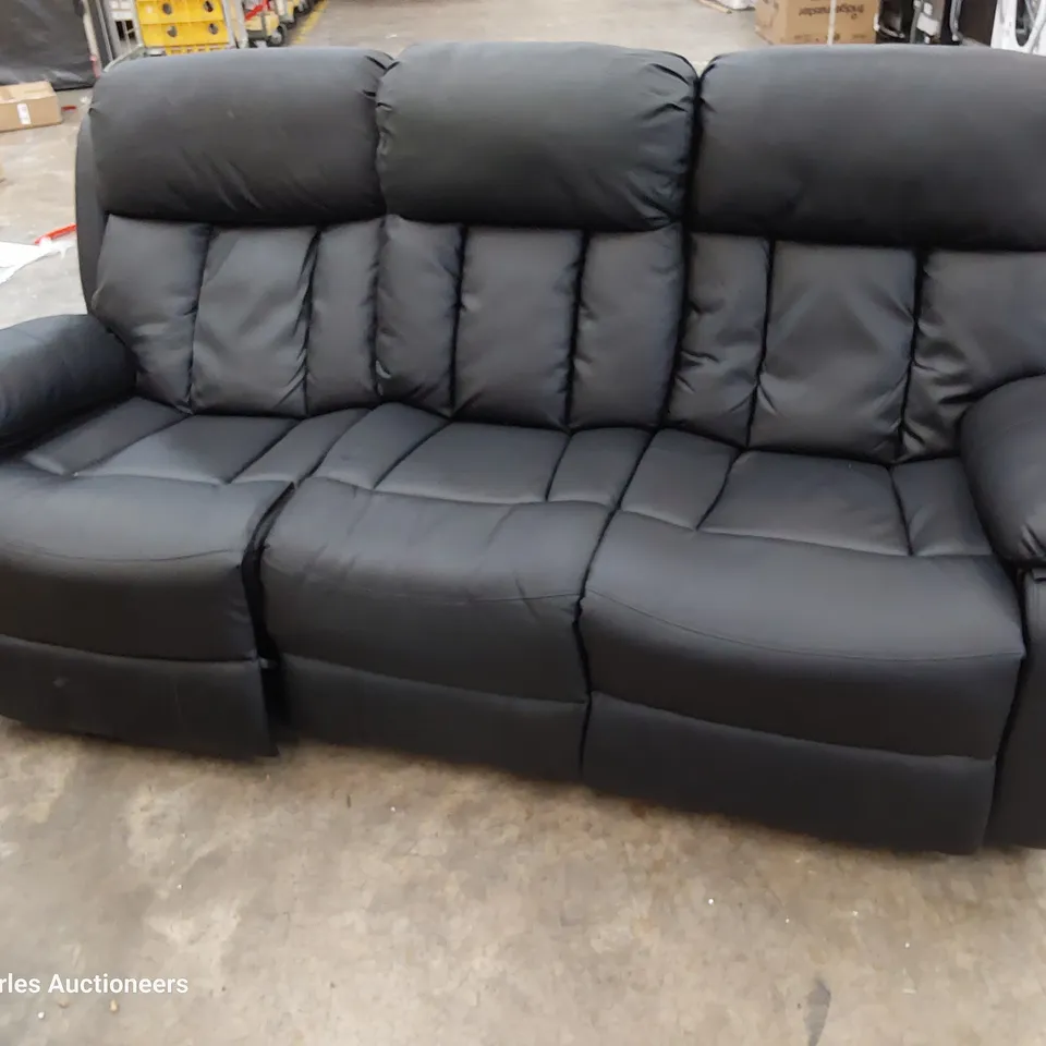 DESIGNER POWER RECLINING THREE SEATER SOFA BLACK LEATHER 