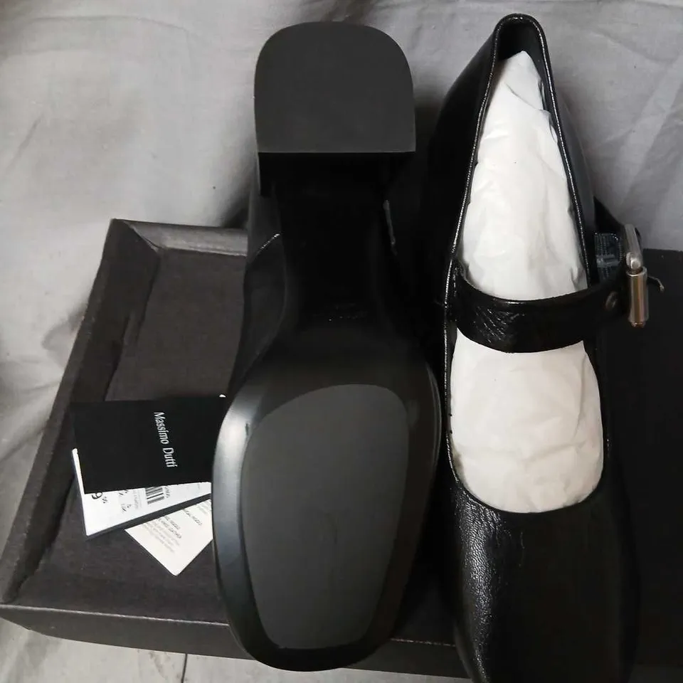 MASSIMO DUTTI BLACK LEATHER MARY‑JANE HEELS, BUCKLE STRAP, UK 5 (EU 38) – BOXED