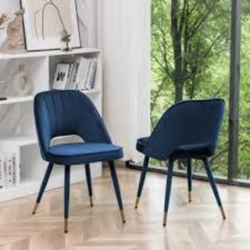 BOXED SET OF 2 ALAETRA UPHOLSTERED DINING CHAIRS - BLUE VELVET (1 BOX)