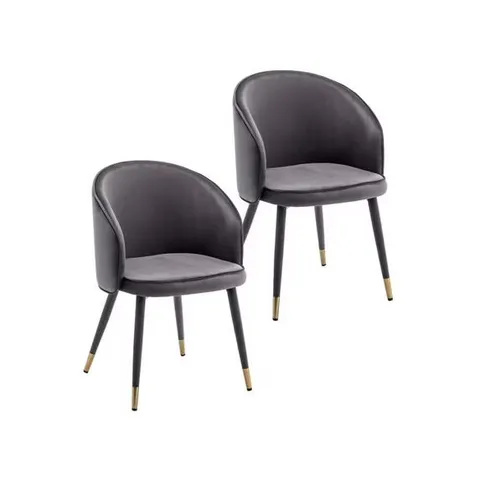 PORTHOS HOME PRU VELVET DINING CHAIRS WITH GOLD TRIM, SET OF 2  -GREY-