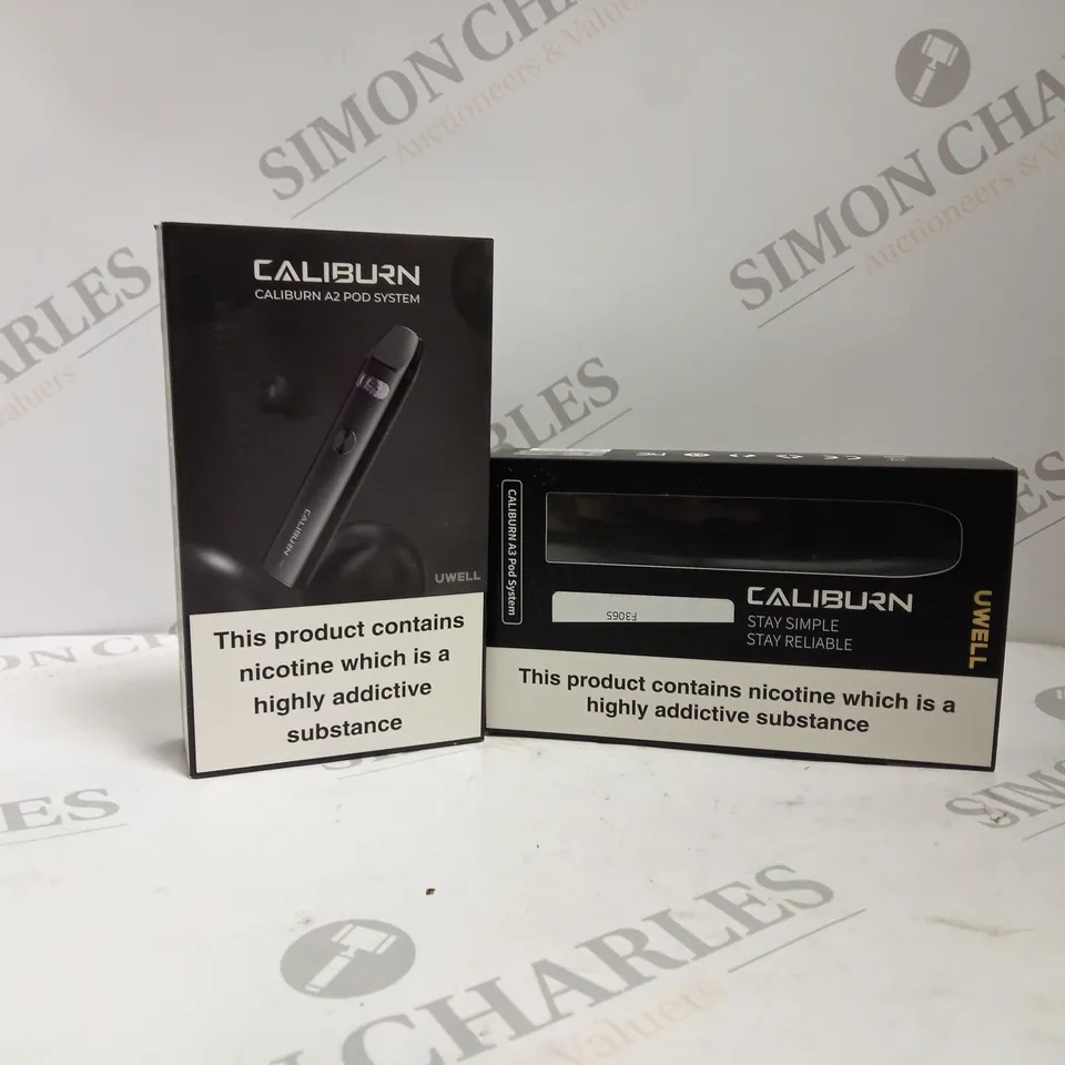 APPROXIMATELY 20 ASSORTED BOXED UWELL CALIBURN VAPING PRODUCTS TO INCLUDE A2 POD SYSTEM AND A3 POD SYSTEM 